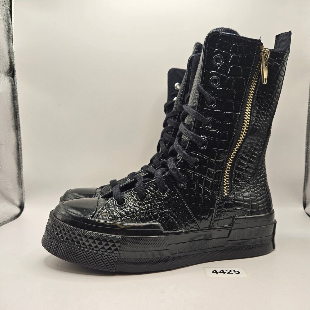 CONVERSE WOMEN'S 7 CHUCK 70 PLUS X HIGH BLACK CROC LEATHER BOOTS GOTHIC A09381C